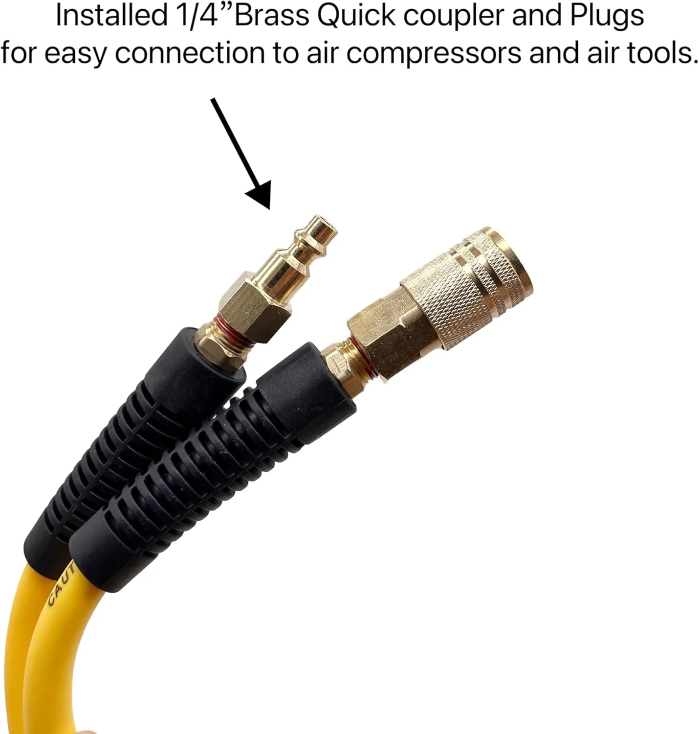 Hybrid Air Hose 1/4-Inch x 25FT，Air Compressor Hose 300 PSI Heavy Duty, Lightweight, Kink Resistant, All-Weather Flexibility with 1/4-Inch Industrial Air Fittings and Bend Restrictors,Yellow