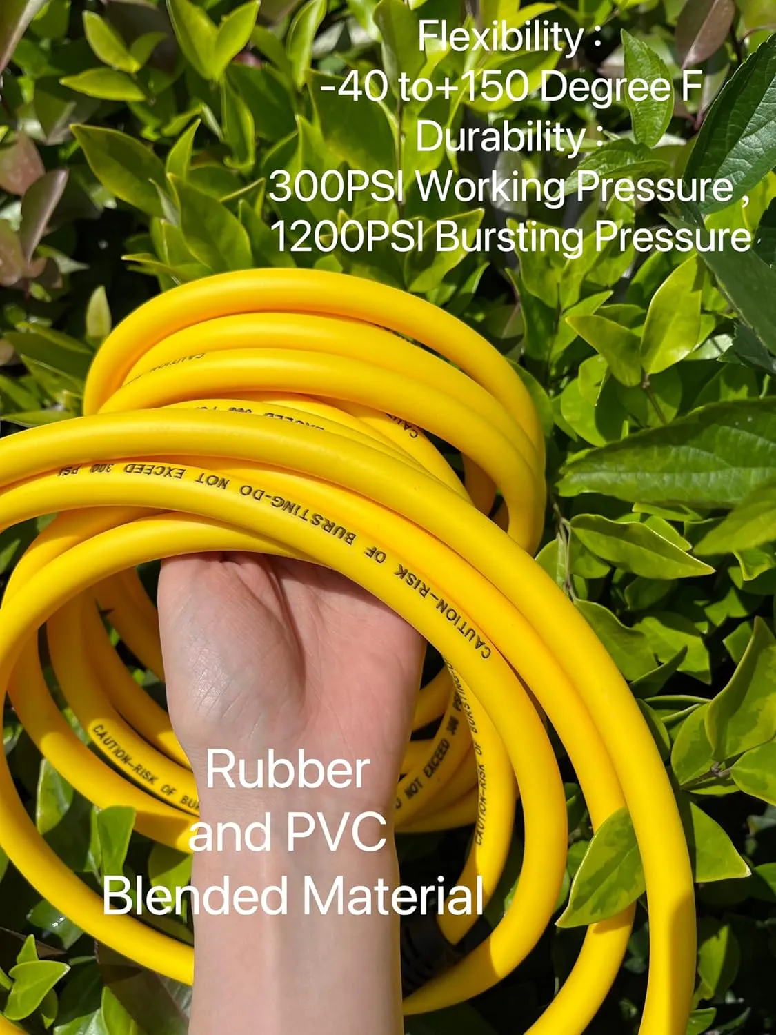 Hybrid Air Hose 1/4-Inch x 25FT，Air Compressor Hose 300 PSI Heavy Duty, Lightweight, Kink Resistant, All-Weather Flexibility with 1/4-Inch Industrial Air Fittings and Bend Restrictors,Yellow