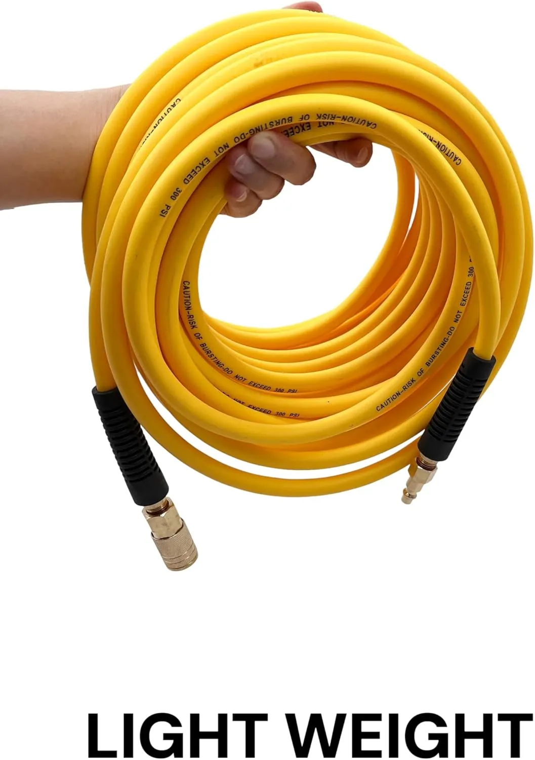 Hybrid Air Hose 1/4-Inch x 25FT，Air Compressor Hose 300 PSI Heavy Duty, Lightweight, Kink Resistant, All-Weather Flexibility with 1/4-Inch Industrial Air Fittings and Bend Restrictors,Yellow
