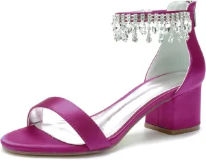 Hyinlays Block Heels Wedding Chunky Sandals for Women Crystal Shoes Low Heel Comfortable Pump for Prom Party
