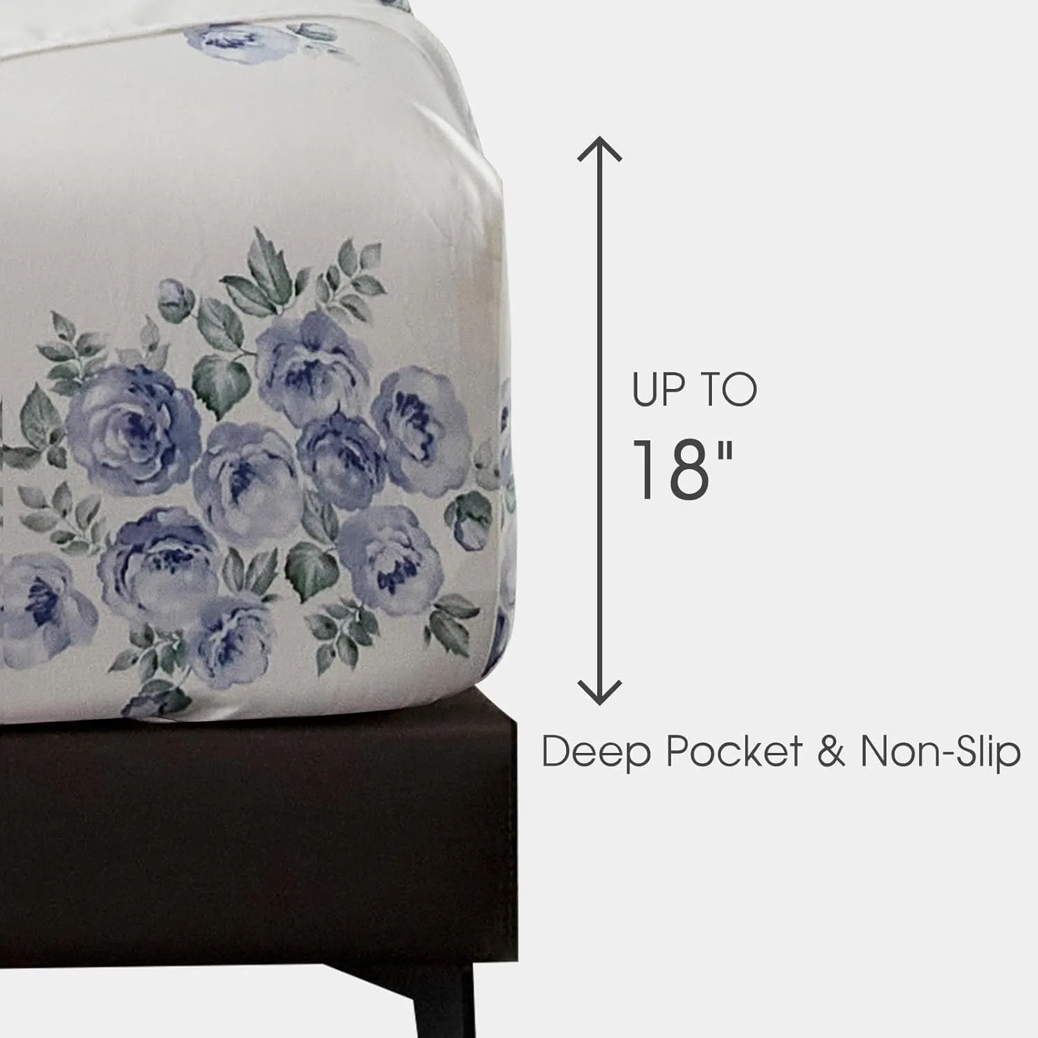 HYPREST Blue Floral Sheets Queen Size,18 inches Deep Pocket Sheets 1800 Thread Count, 4 Pieces Floral Bed Sheets Soft Breathable Aesthetic Farmhouse Shabby Chic Bed Sheets, Oeko-Tex Certificated.