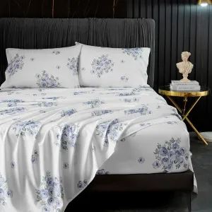 HYPREST Blue Floral Sheets Queen Size,18 inches Deep Pocket Sheets 1800 Thread Count, 4 Pieces Floral Bed Sheets Soft Breathable Aesthetic Farmhouse Shabby Chic Bed Sheets, Oeko-Tex Certificated.