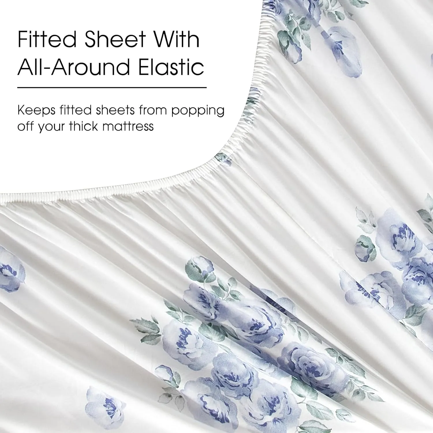 HYPREST Blue Floral Sheets Queen Size,18 inches Deep Pocket Sheets 1800 Thread Count, 4 Pieces Floral Bed Sheets Soft Breathable Aesthetic Farmhouse Shabby Chic Bed Sheets, Oeko-Tex Certificated.
