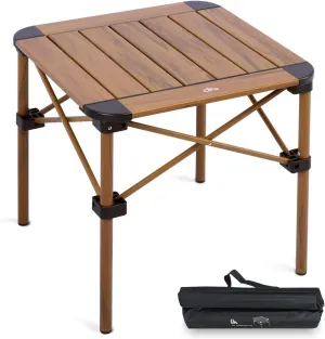 iClimb Lightweight Stable Alu. Folding Square Table Roll Up Top with Carry Bag for Camping Picnic Backyards BBQ Camp Kitchen (Nature, S)