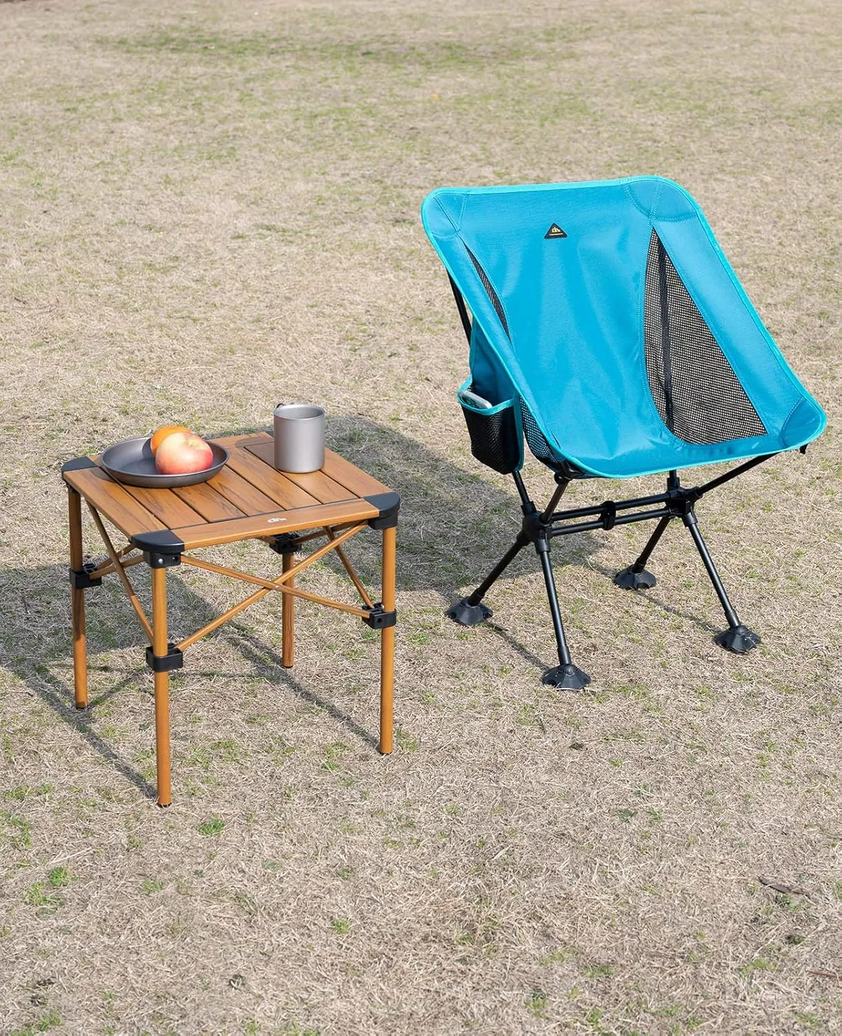iClimb Lightweight Stable Alu. Folding Square Table Roll Up Top with Carry Bag for Camping Picnic Backyards BBQ Camp Kitchen (Nature, S)