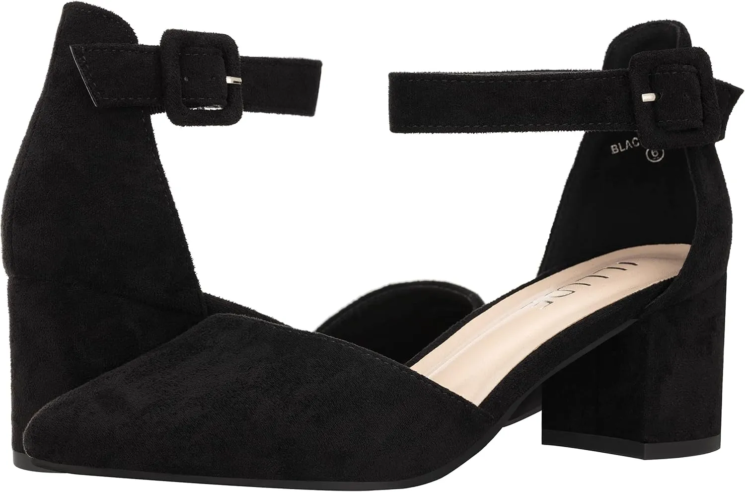ILLUDE Women’s Heels Pointy Closed Toe Pump Ankle Strap Chunky Low Block Heels