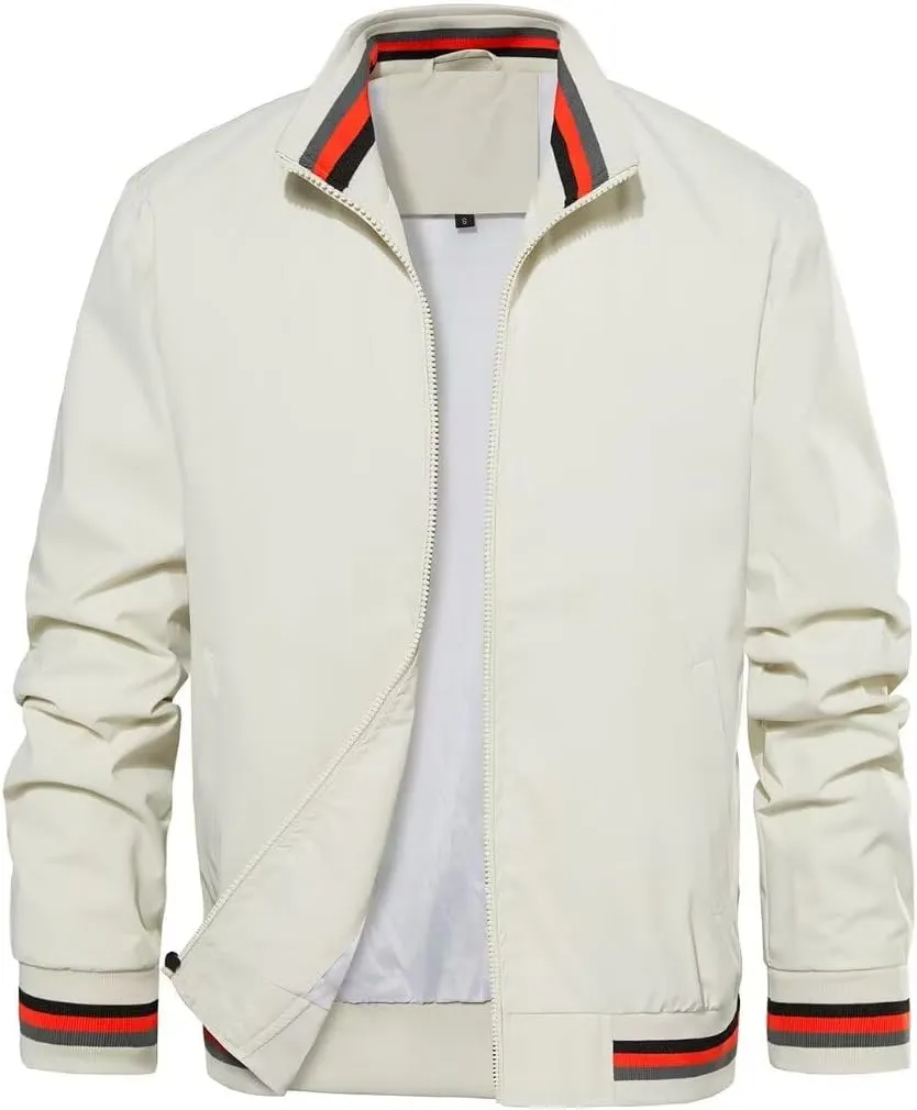 INVACHI Men's Bomber Jacket Lightweight Casual Windbreaker Spring Fall Zip Up Coat with Pocket