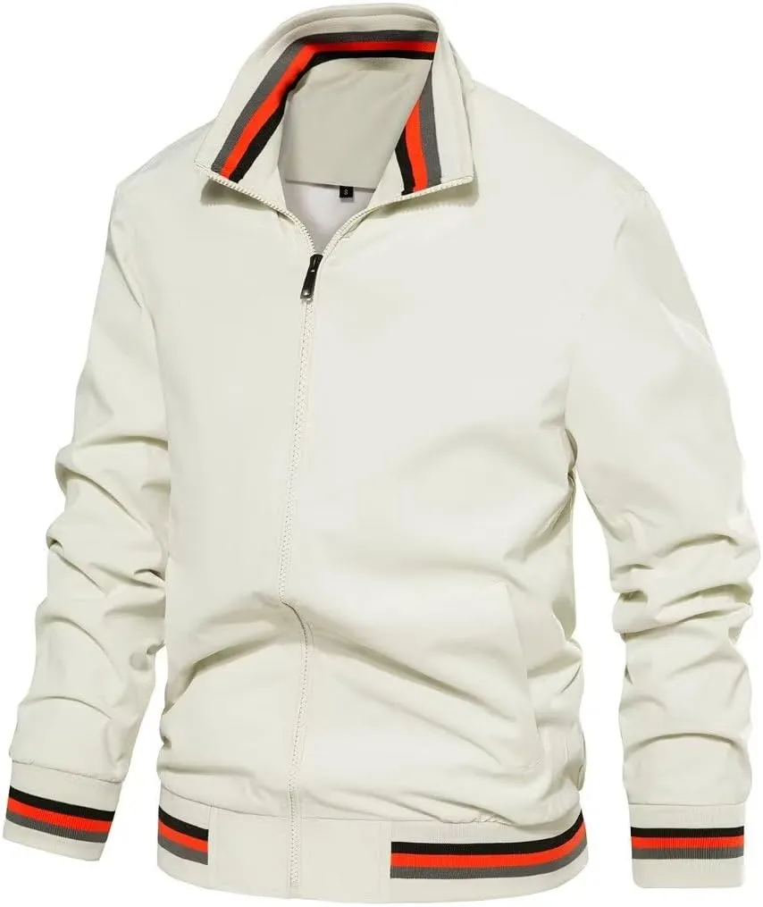 INVACHI Men's Bomber Jacket Lightweight Casual Windbreaker Spring Fall Zip Up Coat with Pocket