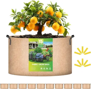 iPower 10 Pack 15 Gallon Grow Bags, Garden Planting Nonwoven Fabric Pots with Reinforced Handle, Heavy Duty and Aeration Planter Pot for Tomato, Fruits, Vegetables and Flowers, 10 Labels Included