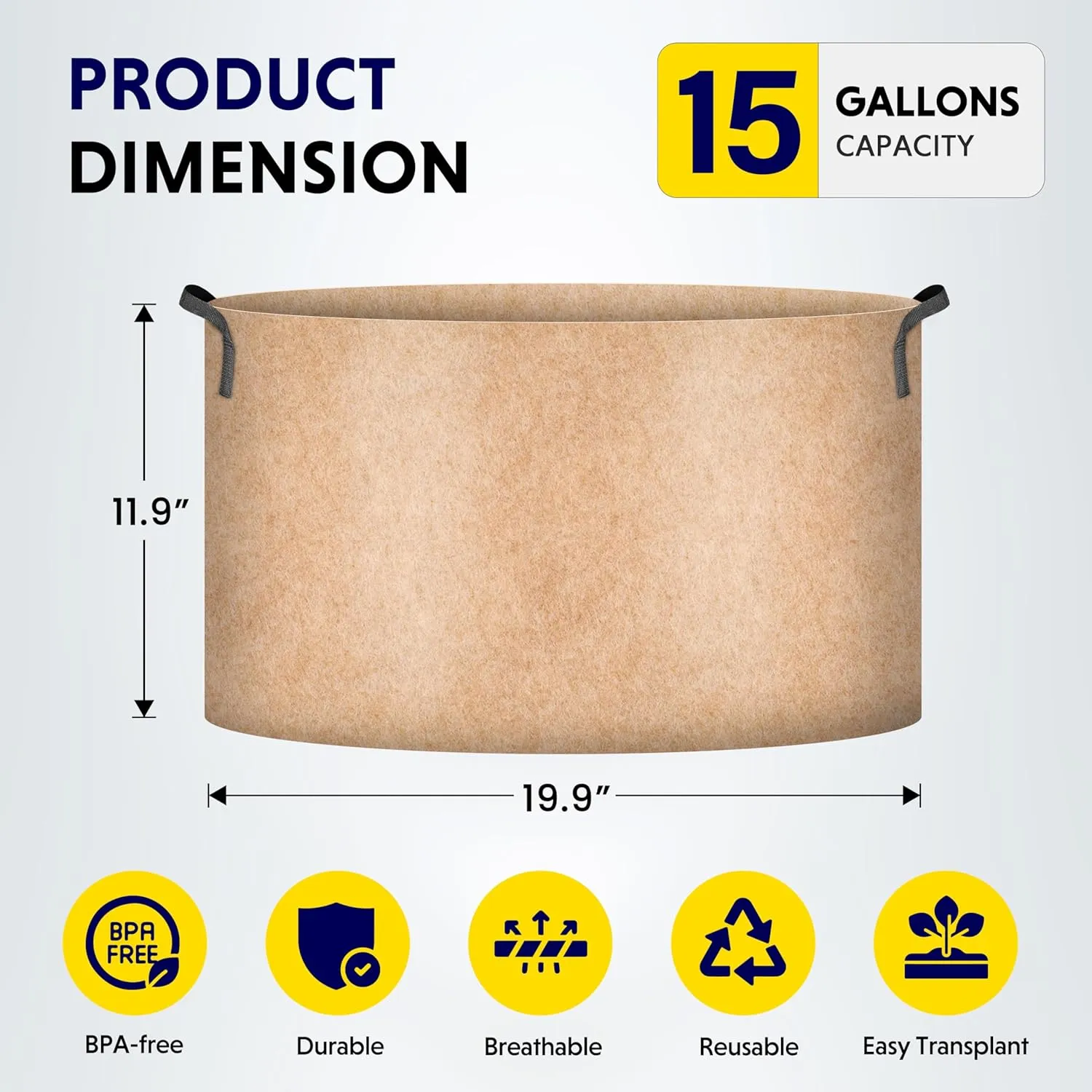 iPower 10 Pack 15 Gallon Grow Bags, Garden Planting Nonwoven Fabric Pots with Reinforced Handle, Heavy Duty and Aeration Planter Pot for Tomato, Fruits, Vegetables and Flowers, 10 Labels Included