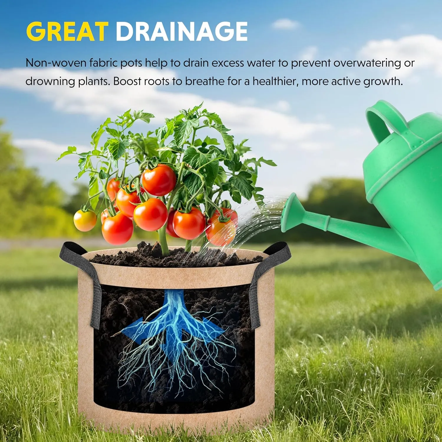 iPower 10 Pack 15 Gallon Grow Bags, Garden Planting Nonwoven Fabric Pots with Reinforced Handle, Heavy Duty and Aeration Planter Pot for Tomato, Fruits, Vegetables and Flowers, 10 Labels Included