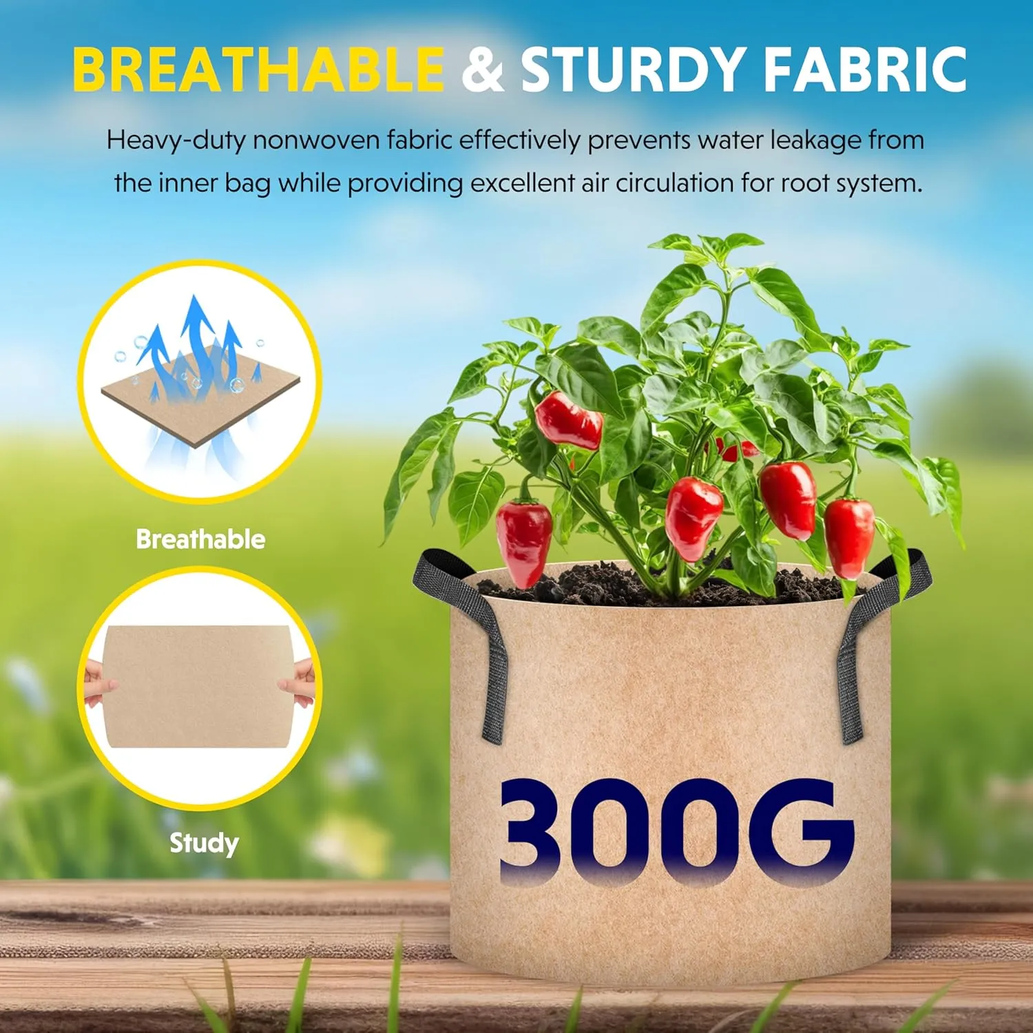iPower 10 Pack 15 Gallon Grow Bags, Garden Planting Nonwoven Fabric Pots with Reinforced Handle, Heavy Duty and Aeration Planter Pot for Tomato, Fruits, Vegetables and Flowers, 10 Labels Included