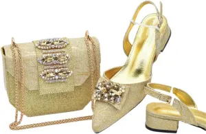Italian Pointed Toe Low Heel Pumps Rhinestone Purse Luxury Bridal Combo