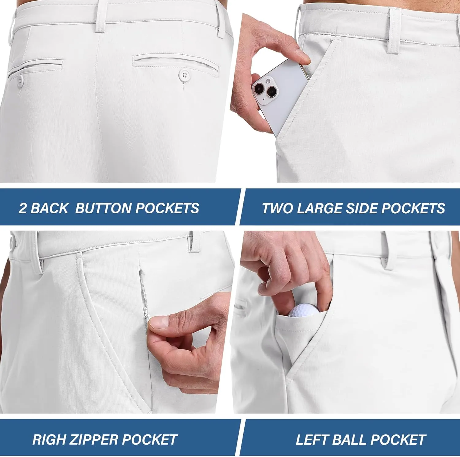 Jessie Kidden Men's Golf Shorts 7" Stretch Quick Dry Hiking Casual Lightweight Work Flat Front Dress Shorts 6 Pockets
