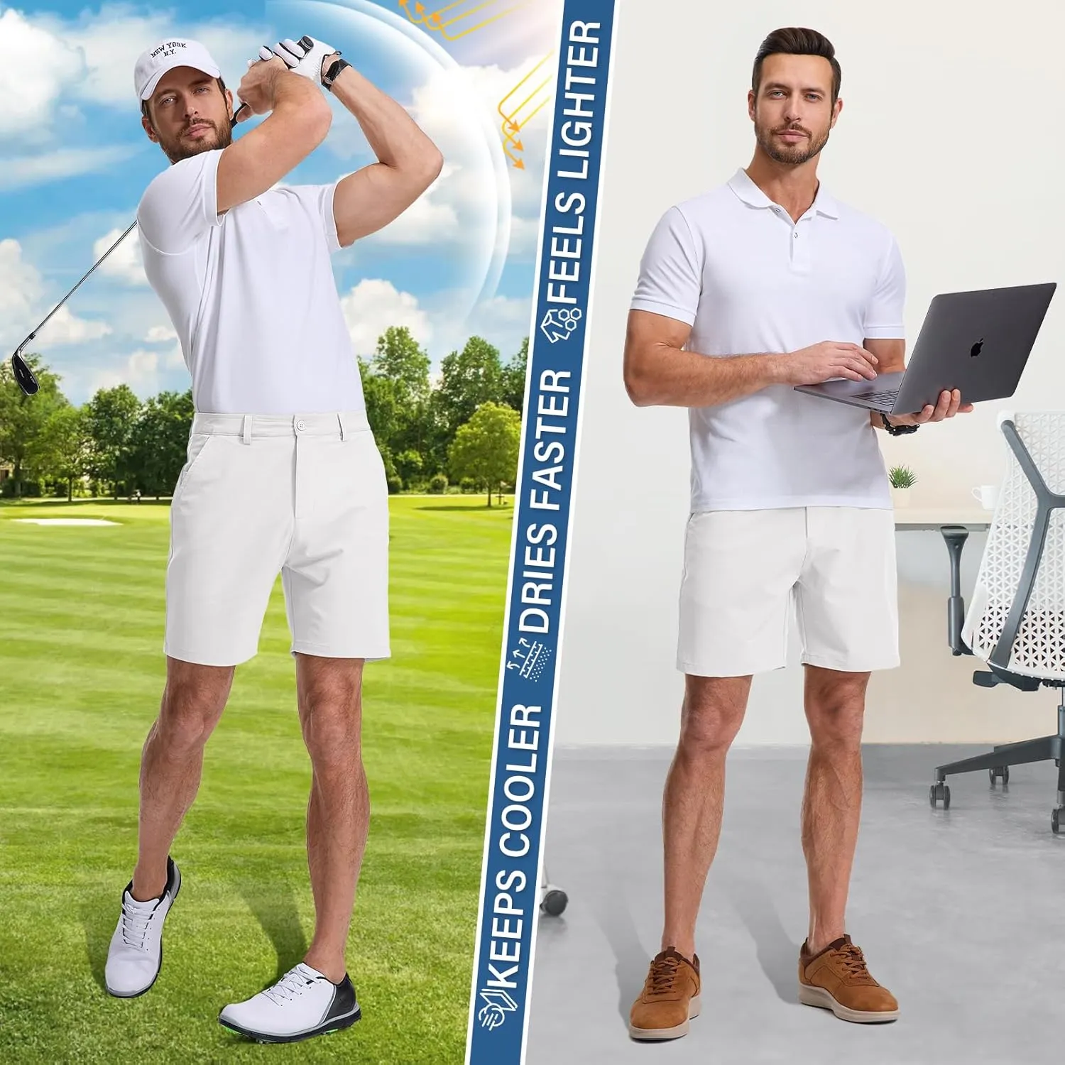Jessie Kidden Men's Golf Shorts 7" Stretch Quick Dry Hiking Casual Lightweight Work Flat Front Dress Shorts 6 Pockets