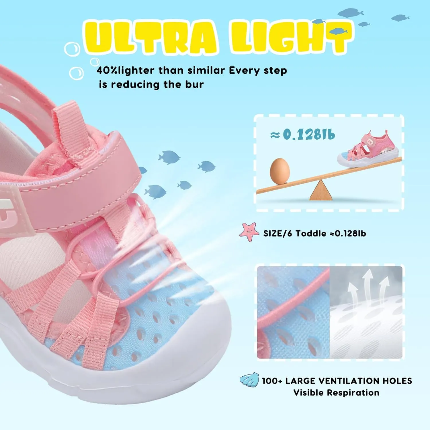 JOINFREE Toddler Boys Girls Water Shoes Breathable Qucik Dry Sport Beach Sandals Lightweight Barefoot Flexible