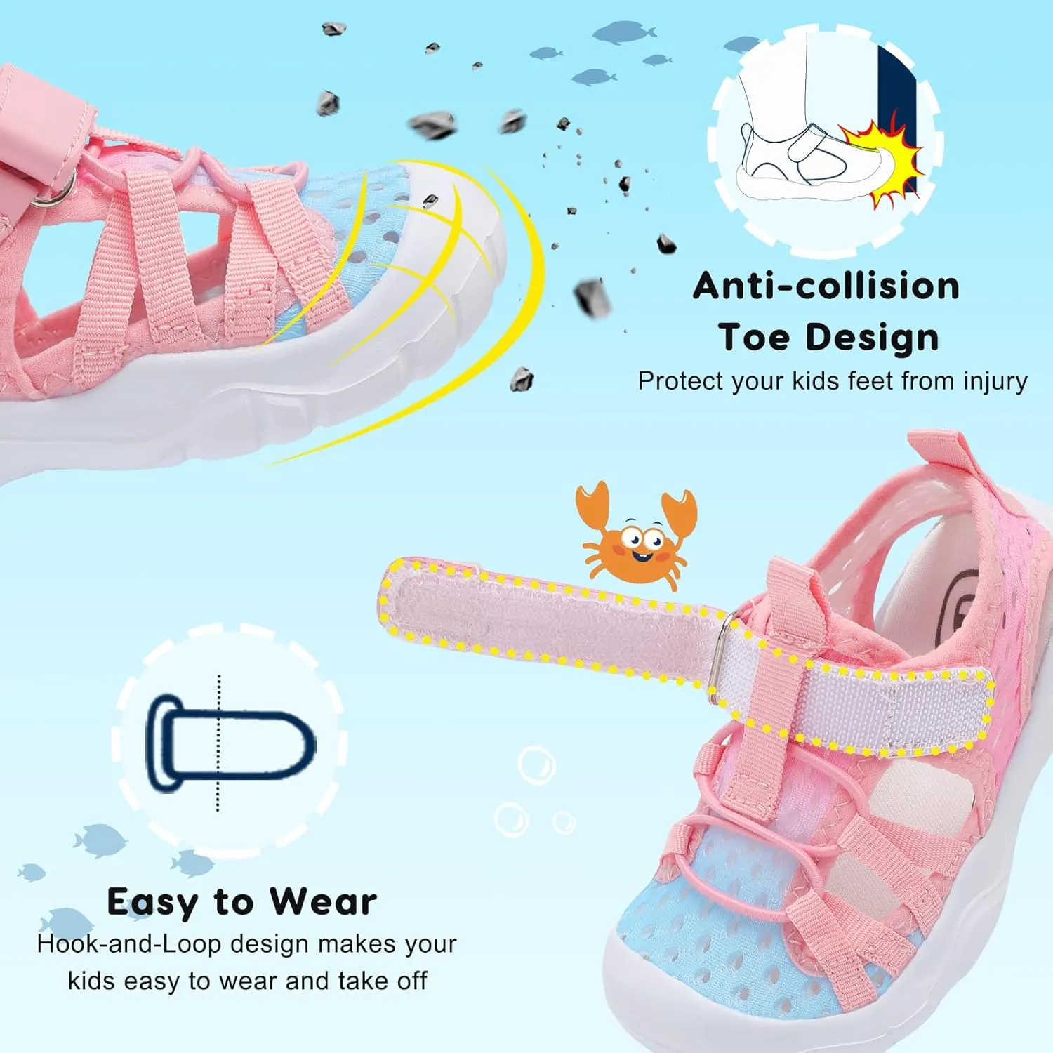 JOINFREE Toddler Boys Girls Water Shoes Breathable Qucik Dry Sport Beach Sandals Lightweight Barefoot Flexible