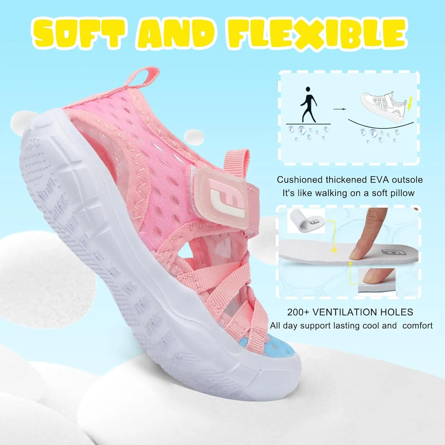 JOINFREE Toddler Boys Girls Water Shoes Breathable Qucik Dry Sport Beach Sandals Lightweight Barefoot Flexible