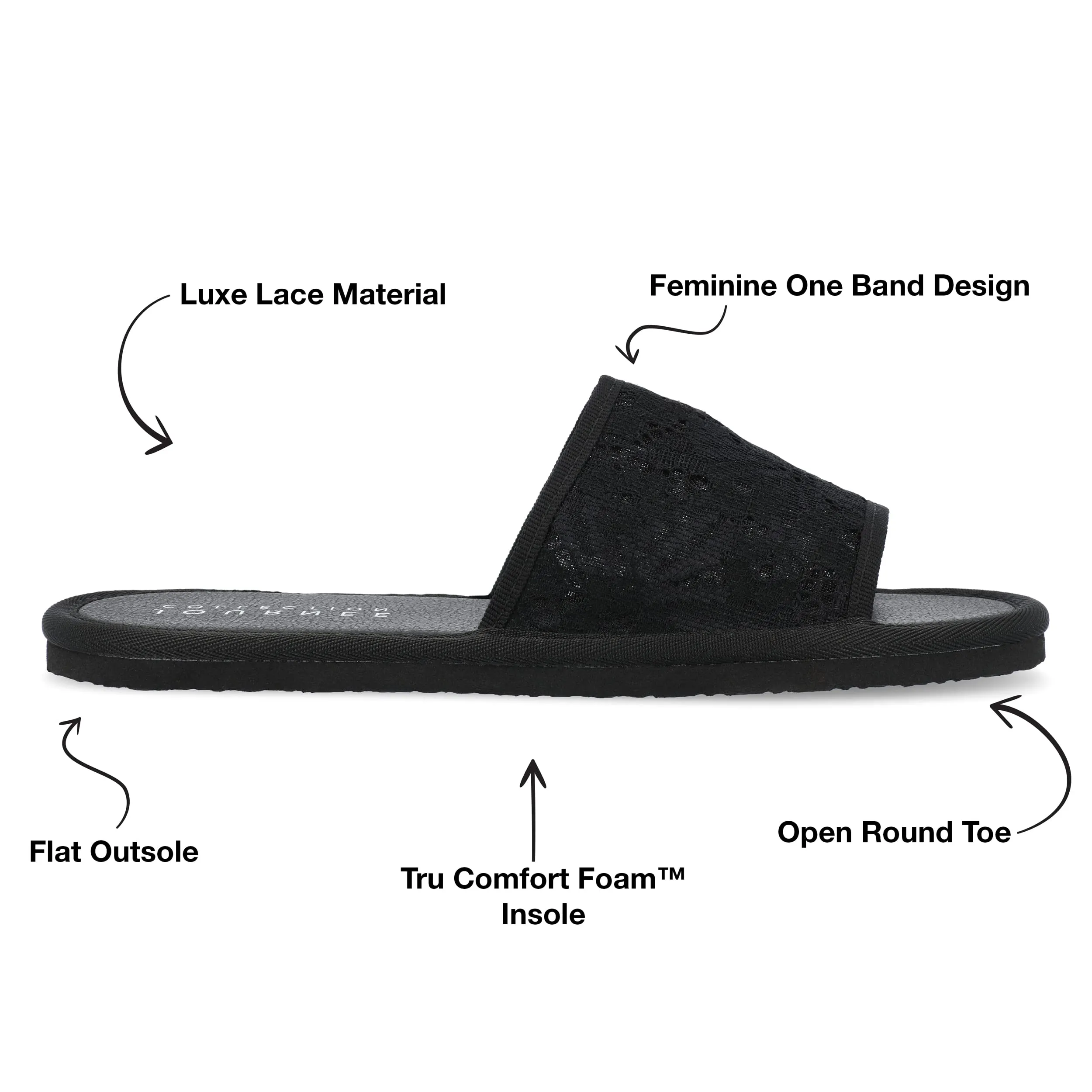 Journee Collection Womens Slip On Flats Slide Sandals Black 8 Medium (B,M)