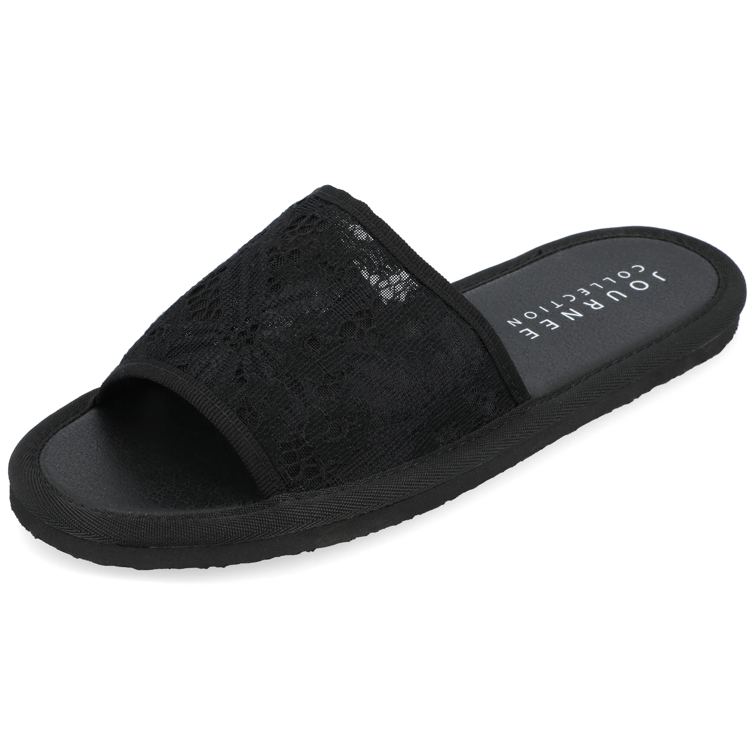 Journee Collection Womens Slip On Flats Slide Sandals Black 8 Medium (B,M)
