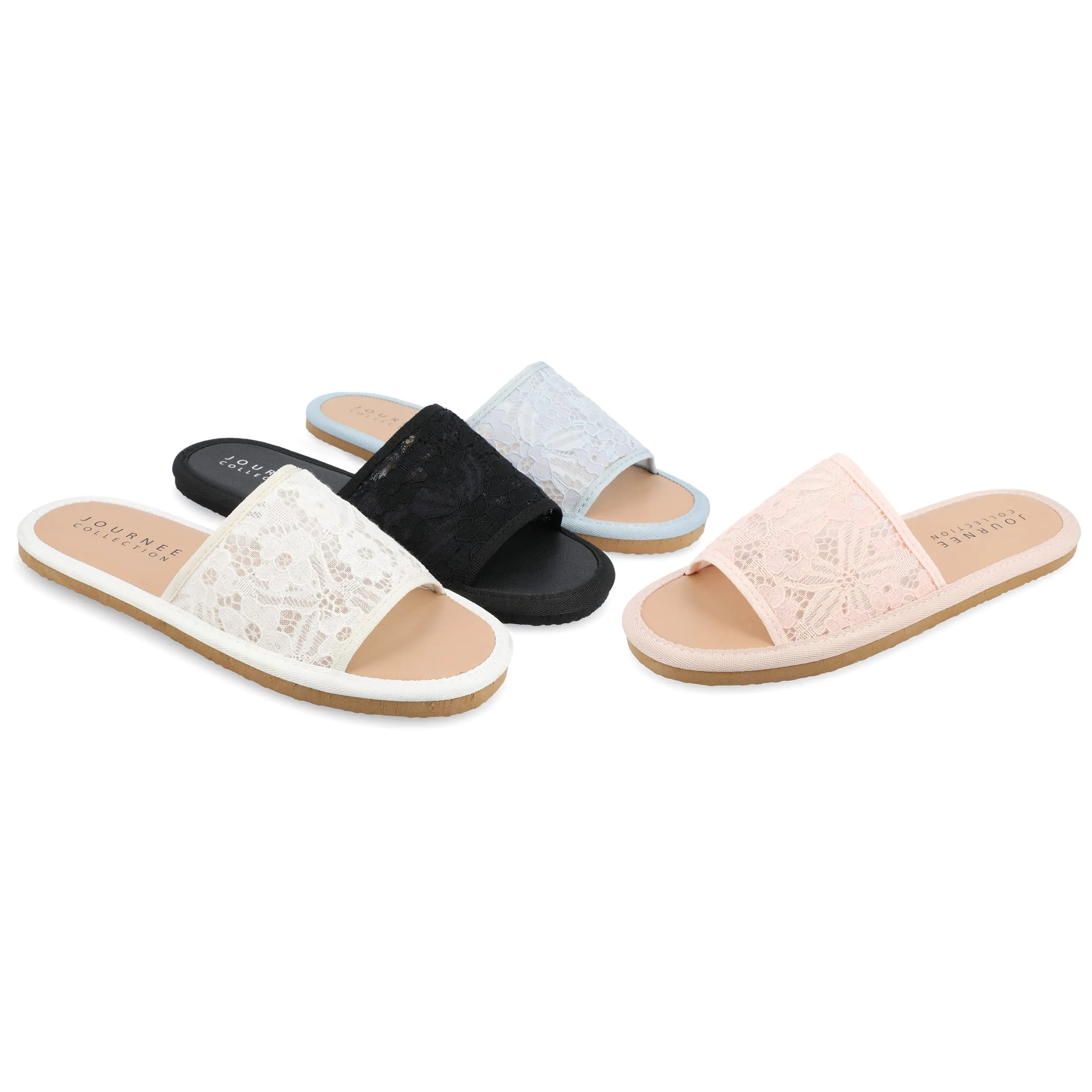 Journee Collection Womens Slip On Flats Slide Sandals Black 8 Medium (B,M)