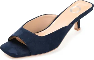 Journee Square Open Toe Kitten Heel Pump for Women - Larna Slip-On Heeled Fashion Sandal