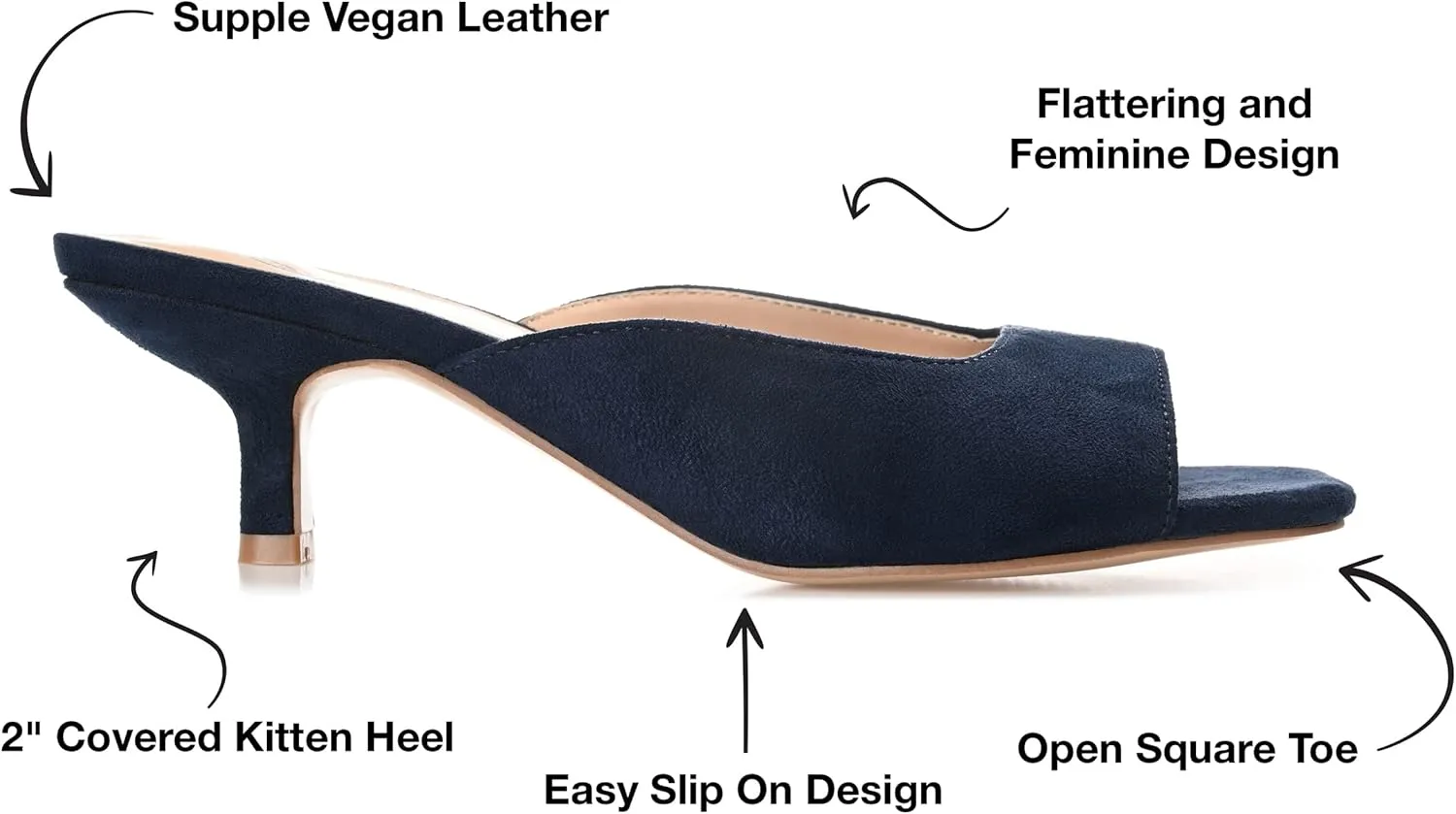 Journee Square Open Toe Kitten Heel Pump for Women - Larna Slip-On Heeled Fashion Sandal