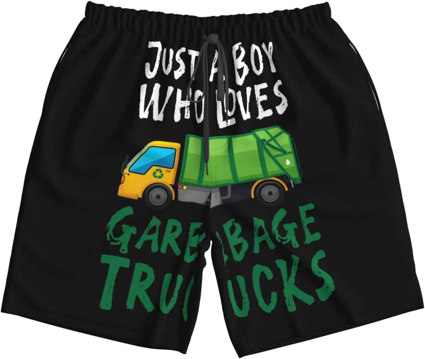 Just A Boy Who Loves Garbage Trucks Swim Trunks Quick Dry Summer Beach Shorts