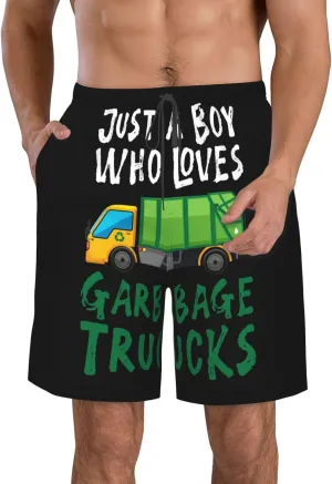 Just A Boy Who Loves Garbage Trucks Swim Trunks Quick Dry Summer Beach Shorts