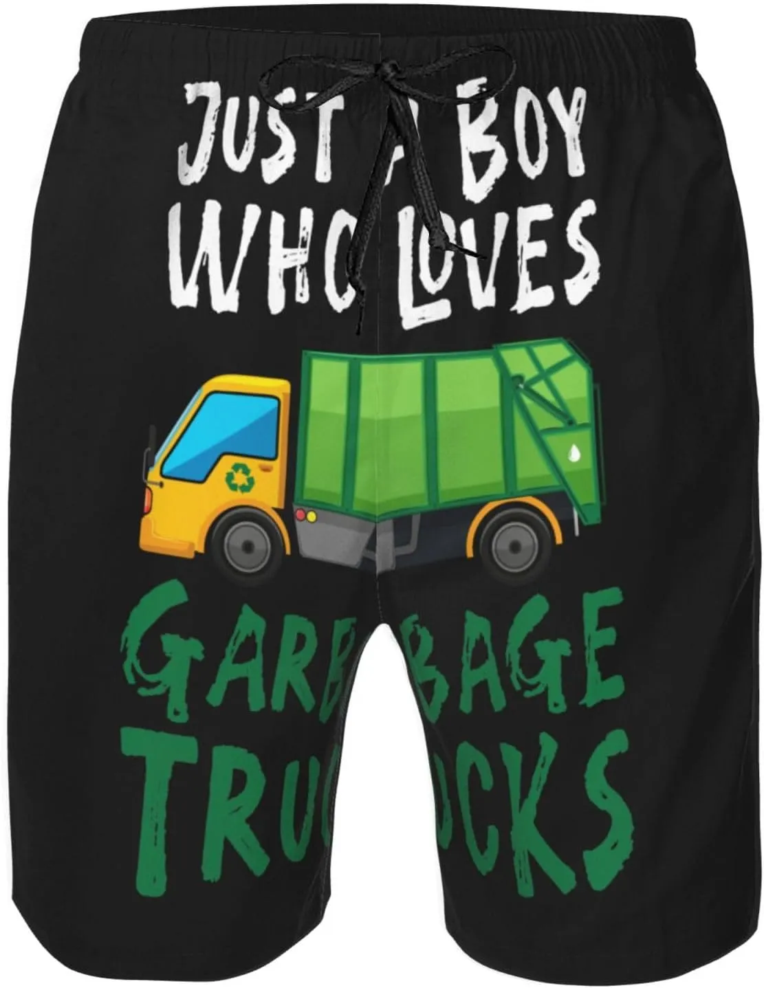 Just A Boy Who Loves Garbage Trucks Swim Trunks Quick Dry Summer Beach Shorts