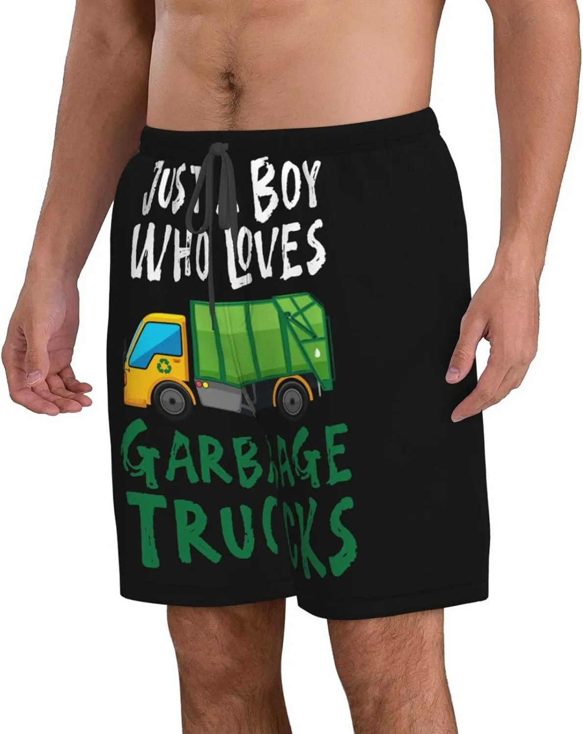 Just A Boy Who Loves Garbage Trucks Swim Trunks Quick Dry Summer Beach Shorts