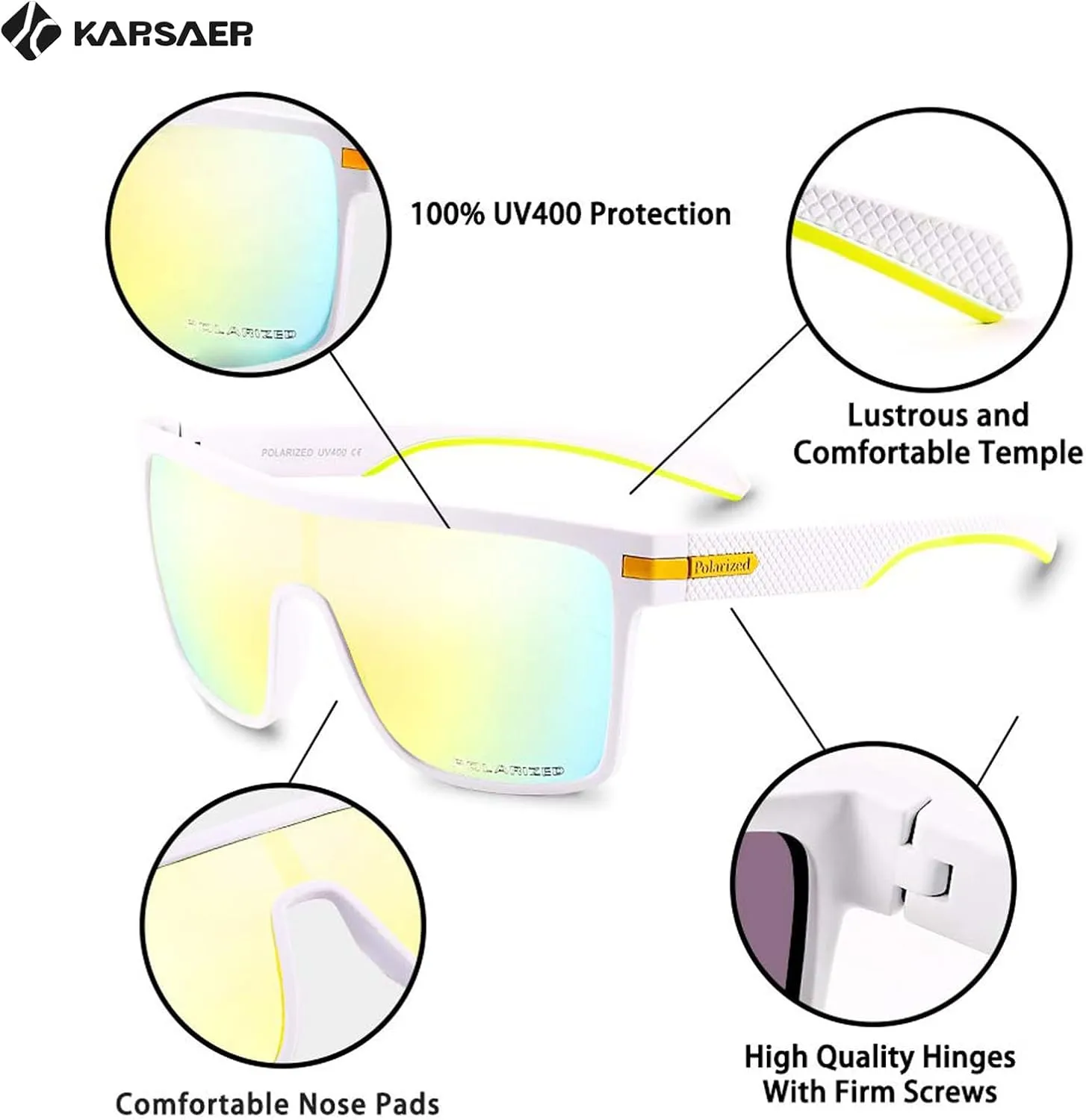 Karsaer Flat Top TR90 Polarized Sports Mens Sunglasses Vintage Square Cycling Running Fishing Golf Hiking Sports Glasses