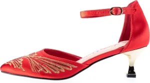 Kate Open Side Instep Strap Embroidered Pumps