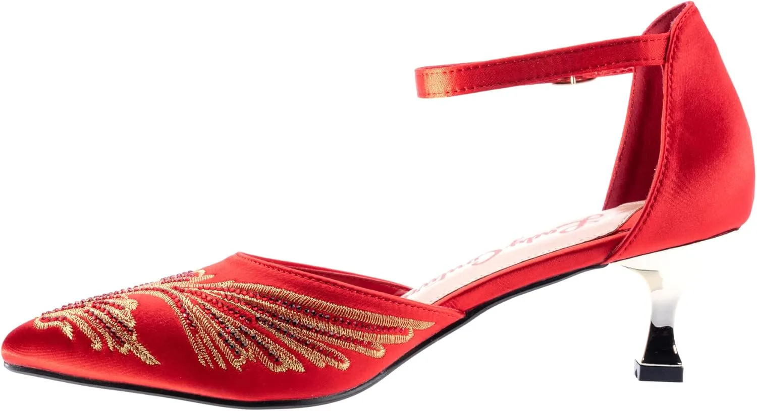 Kate Open Side Instep Strap Embroidered Pumps