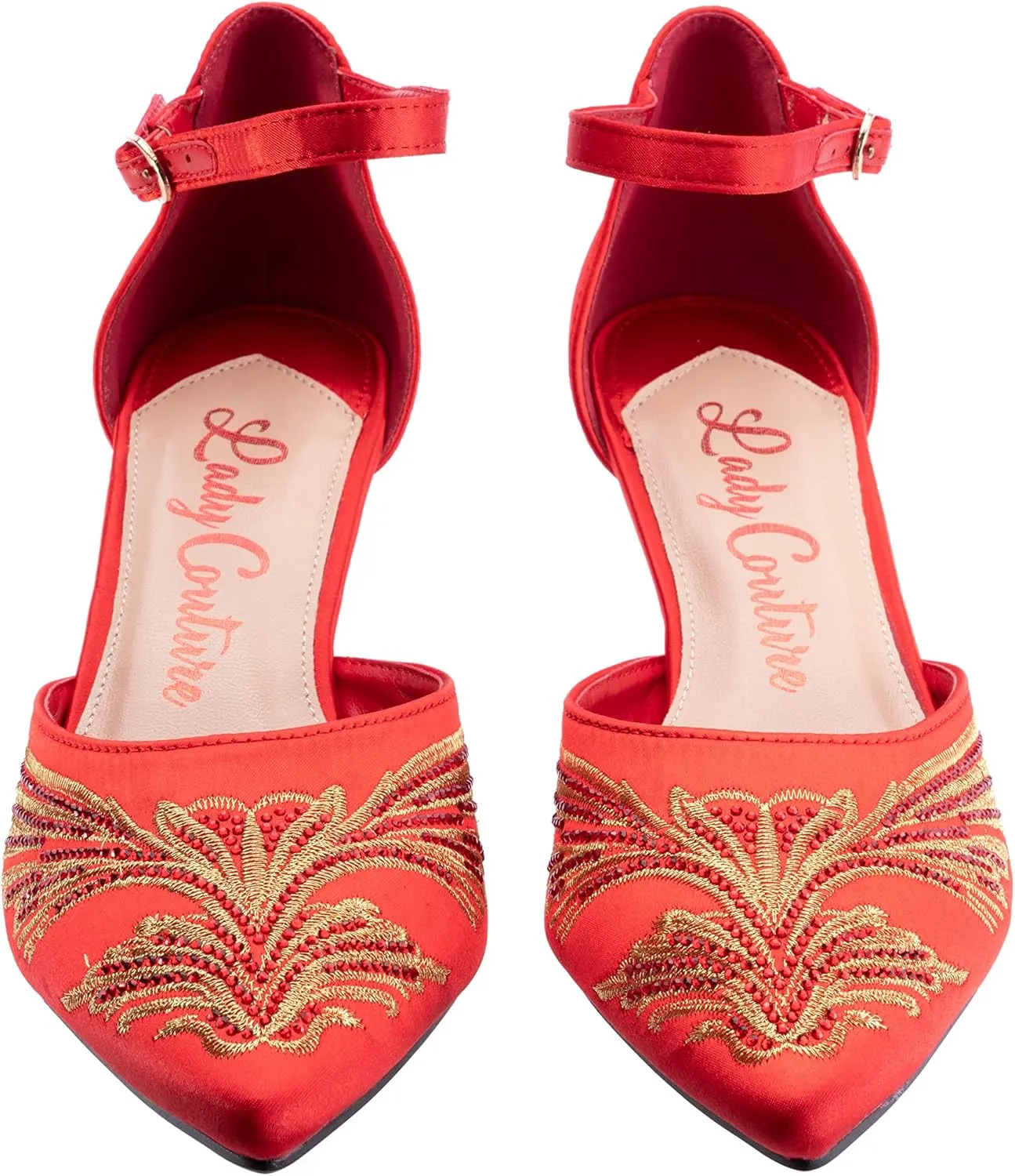 Kate Open Side Instep Strap Embroidered Pumps