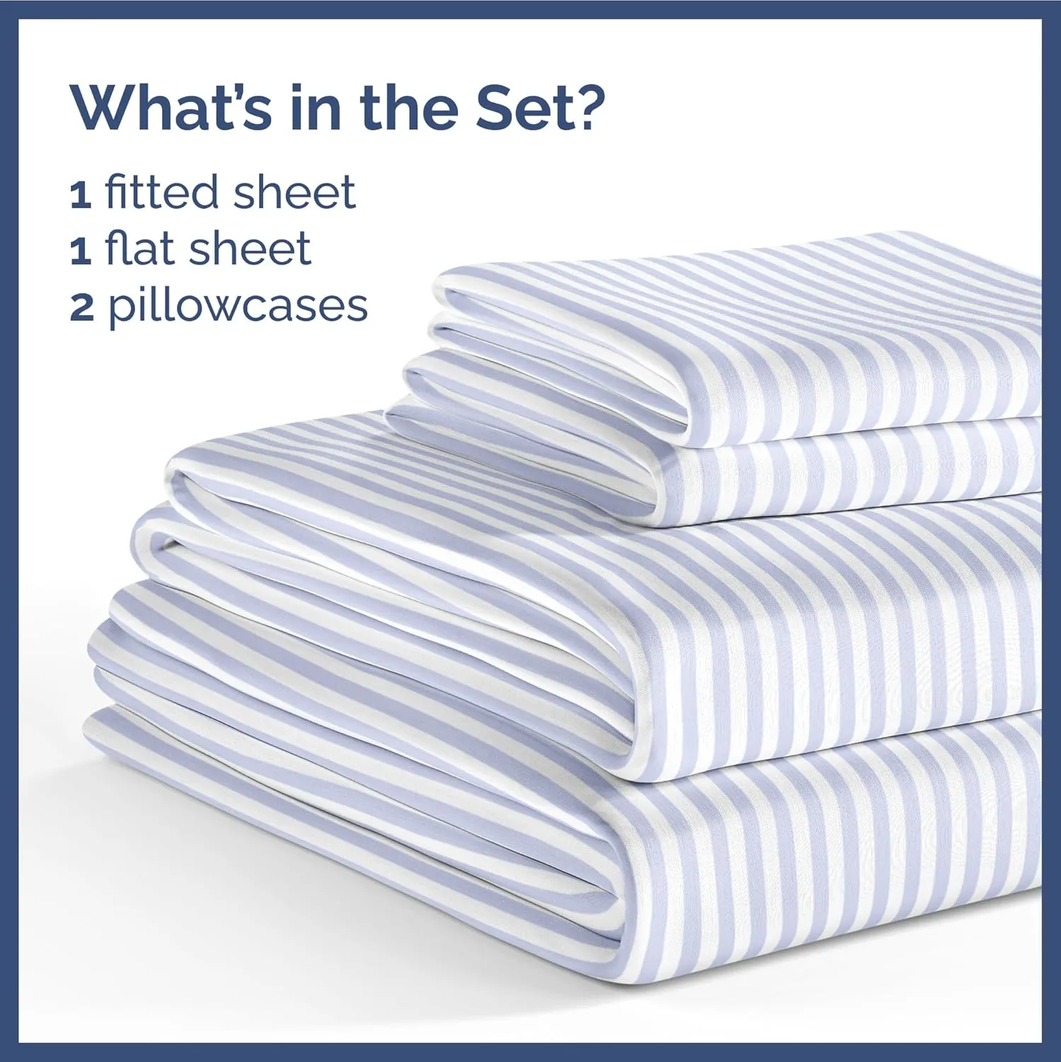 Kids Queen Size Blue Striped Sheets - 4 Piece Blue Stripe Sheet Set - Nautical Themed Bedding - Ultra-Soft & Cozy - Breathable & Machine Washable - Sky Blue Bed Set for Boys, Girls, Teens & Toddlers