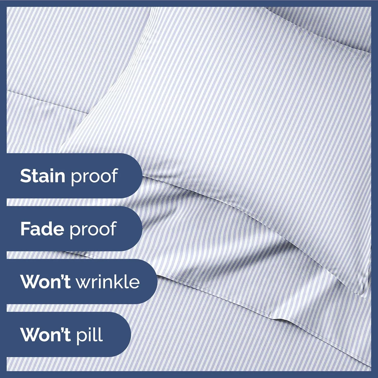 Kids Queen Size Blue Striped Sheets - 4 Piece Blue Stripe Sheet Set - Nautical Themed Bedding - Ultra-Soft & Cozy - Breathable & Machine Washable - Sky Blue Bed Set for Boys, Girls, Teens & Toddlers