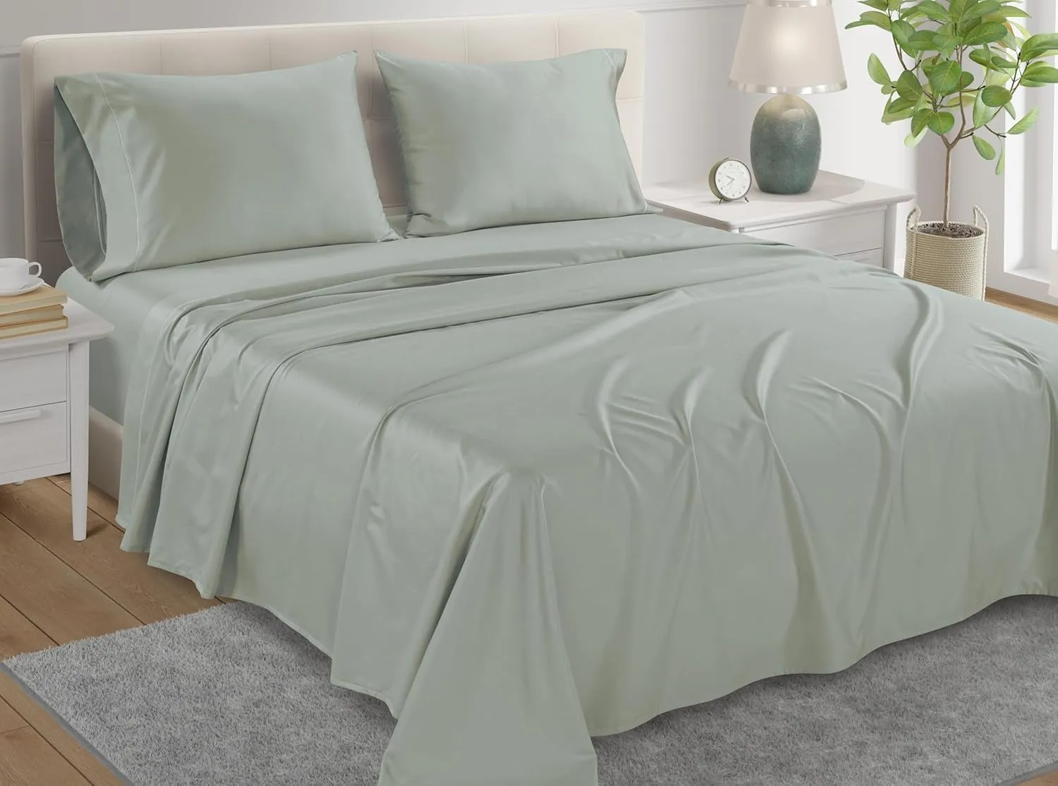 King Bed Sheets Deep Pocket King Sheet Set, 800 Thread Count Long Staple Fully Elasticated Egyptian Cotton Sheet & Pillowcase sets, Machine Wash No Pill Naturally Breathable Cotton Bedding- Mineral