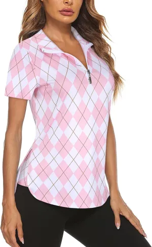 Koscacy Women's Long Sleeve Golf Tennis Polo Shirts UPF50  Half Zip Dry Fit Workout Tops Athletic Shirt