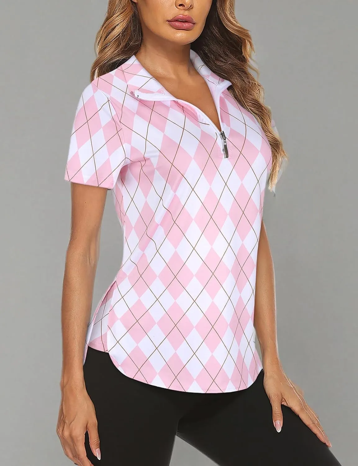 Koscacy Women's Long Sleeve Golf Tennis Polo Shirts UPF50  Half Zip Dry Fit Workout Tops Athletic Shirt
