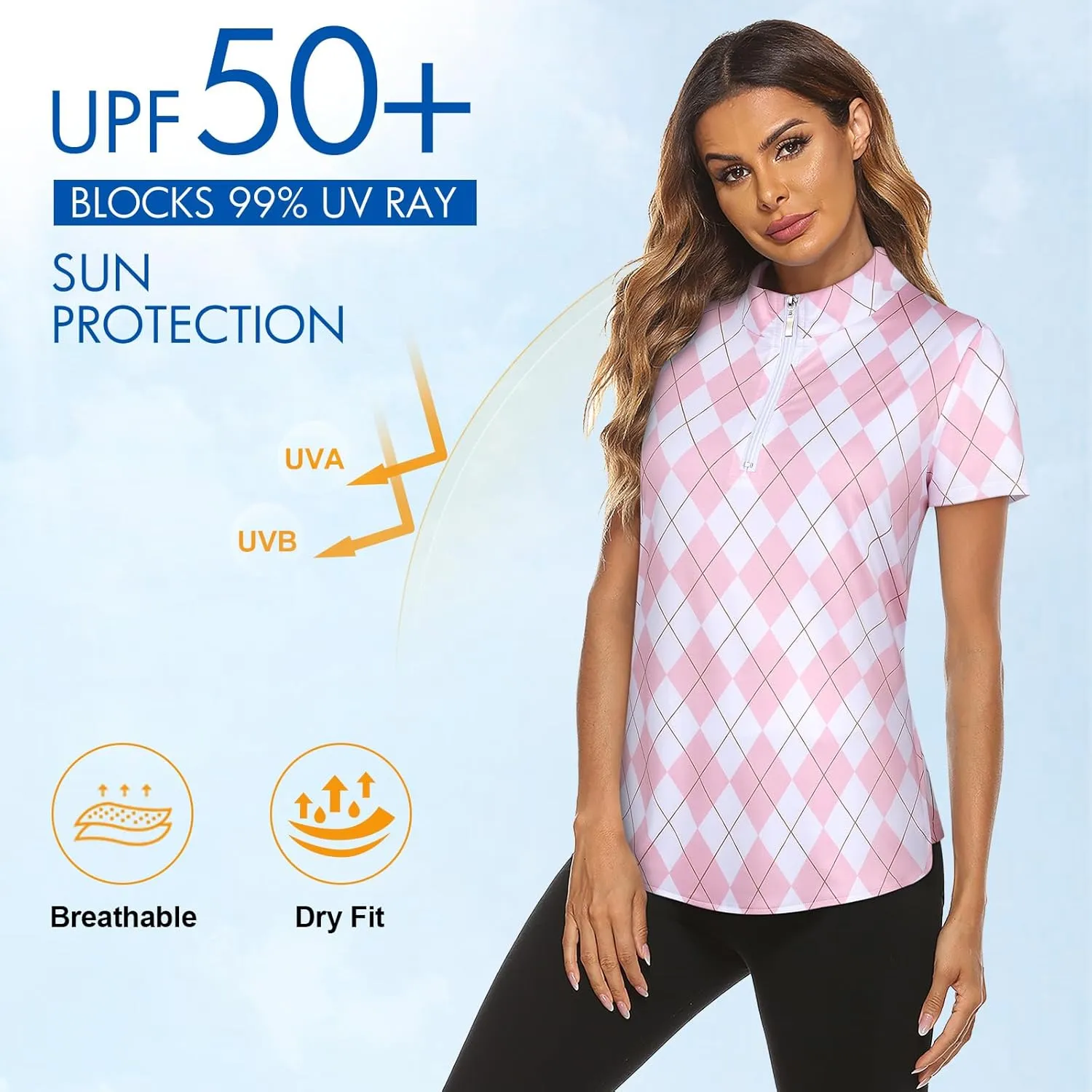Koscacy Women's Long Sleeve Golf Tennis Polo Shirts UPF50  Half Zip Dry Fit Workout Tops Athletic Shirt