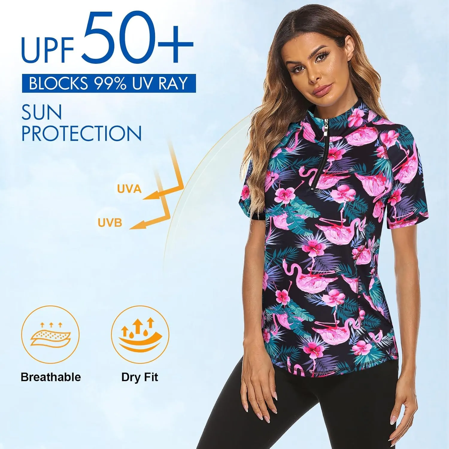 Koscacy Womens Quarter Zip Polo Shirts Short Sleeve Quick Dry Golf Tennis Athletic Tops (S-2XL)
