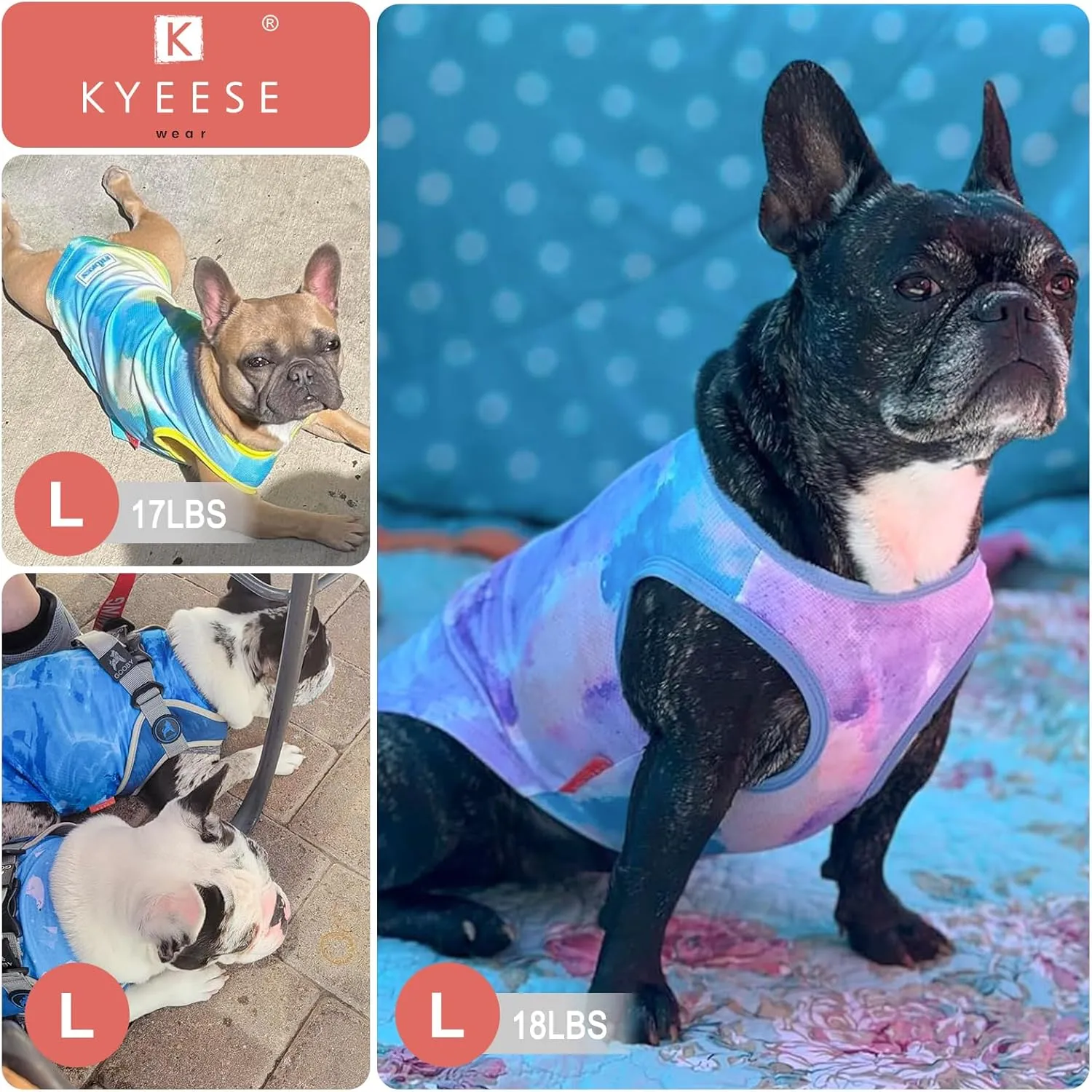 KYEESE 2 Pack Dog Cooling Shirts for Small Medium Dogs Breathable Lightweight Instant Cooling Dog Vest Quick Dry Sleeveless Vest T-Shirts Great for Outdoor Activities on Summer