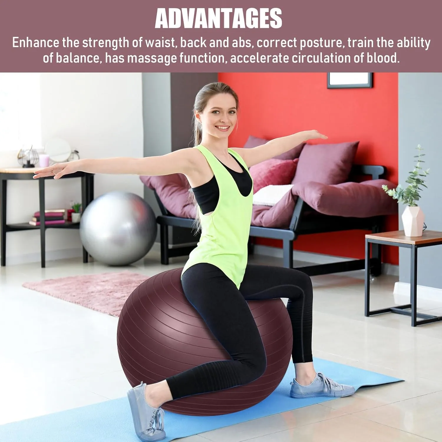 Leyndo 2 Pcs Yoga Ball Exercise Ball Large 26 Inch Exercise Anti Burst Birthing Fitness Ball with Pump, 26 Inches/ 65 cm for Improved Posture, Balance, Yoga, Pilates, Training