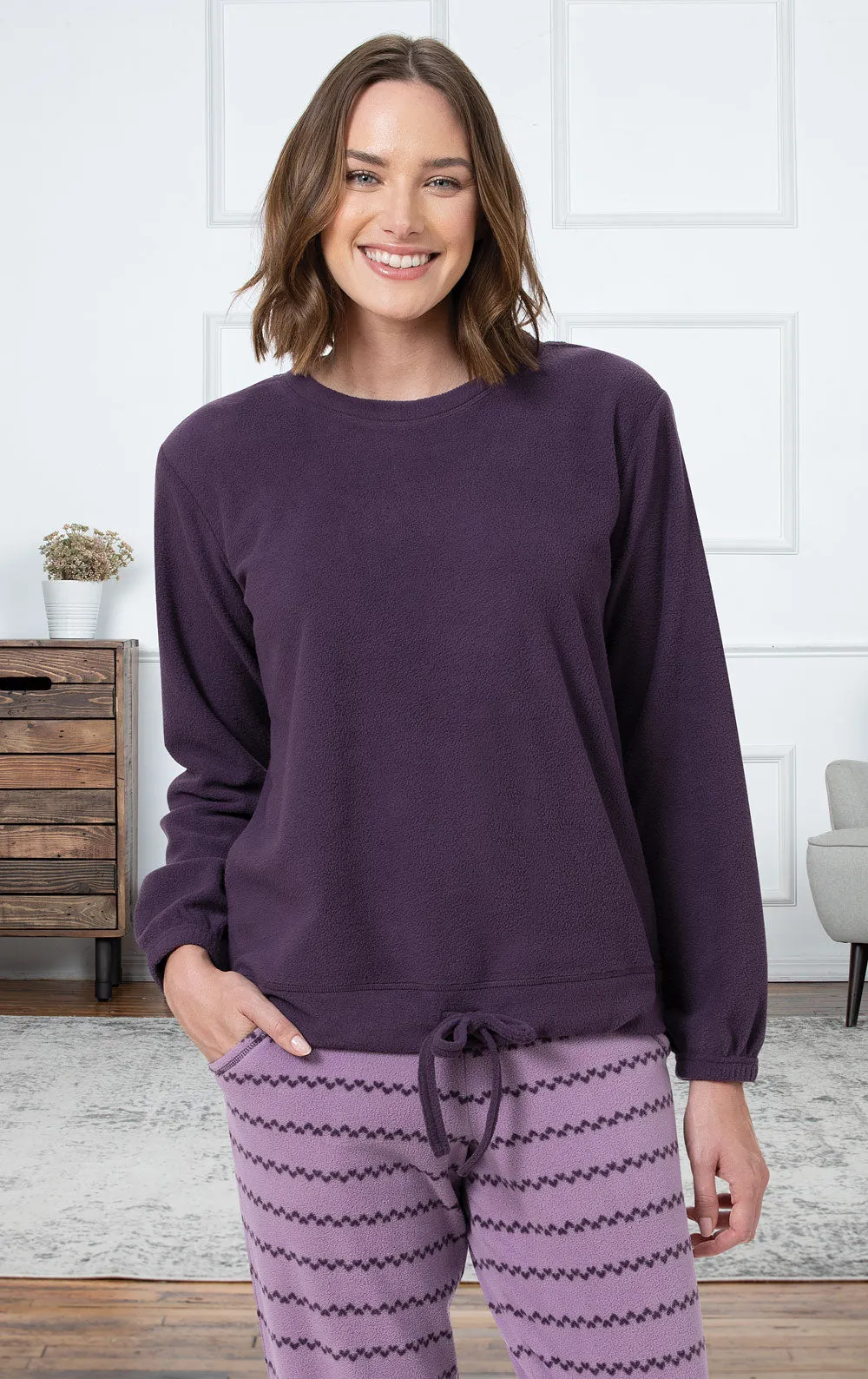 Lightweight Fleece Front Tie Pullover Pajamas