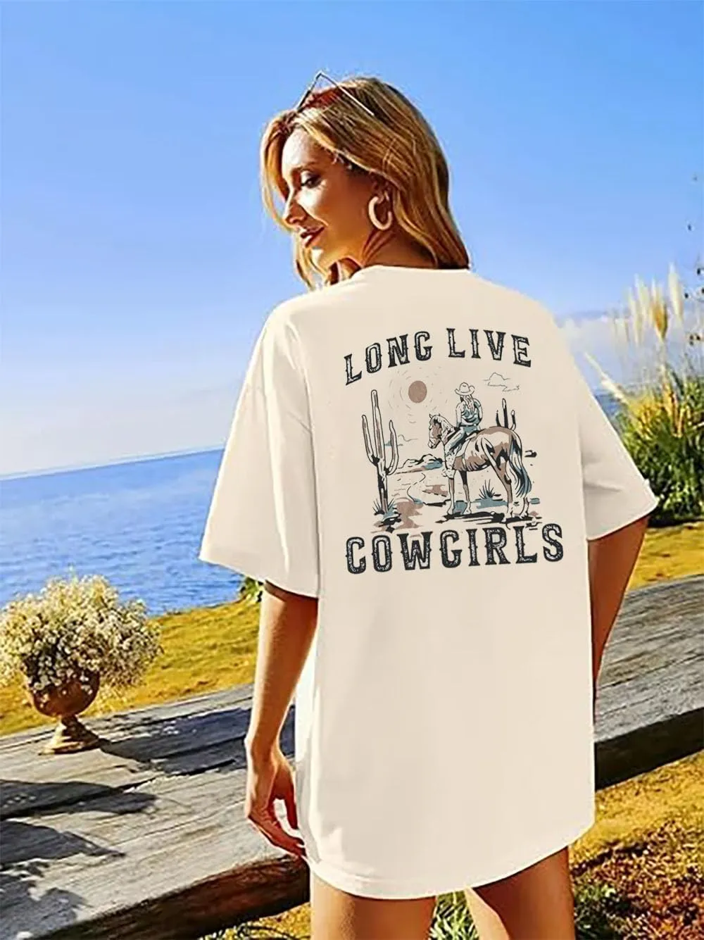 Long Live Cowgirls Shirts Women Oversized Cowgirl Tshirt Vintage Western Tee Country Girl Concert Top