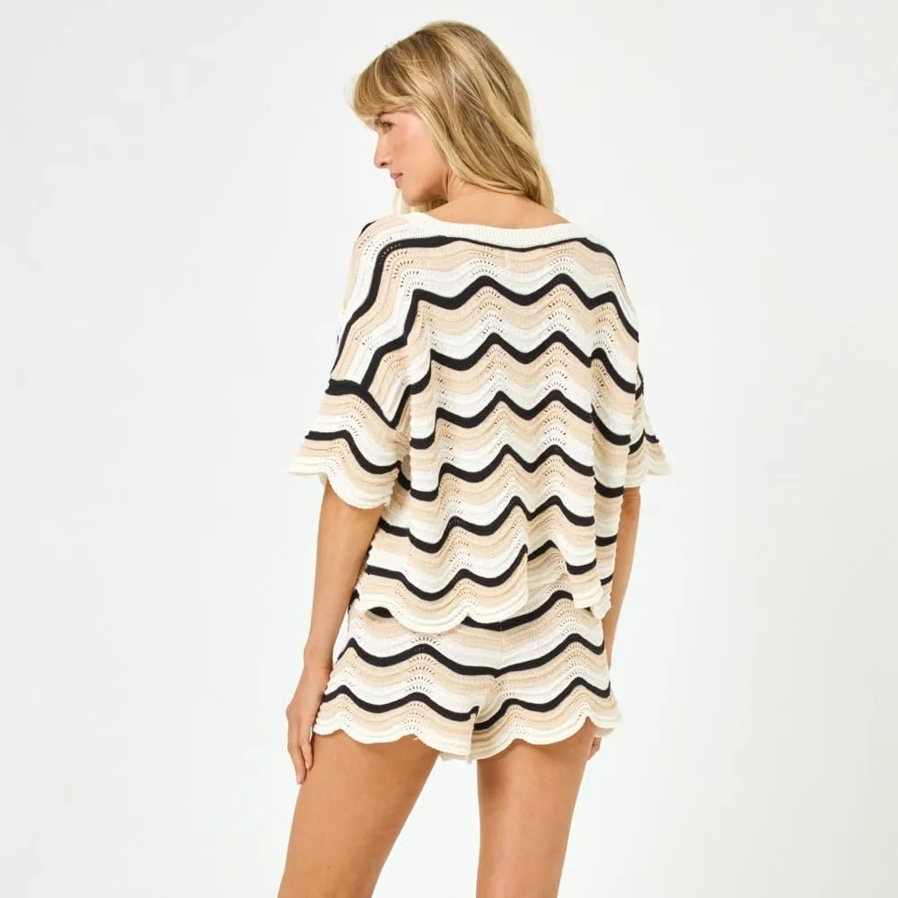 L*Space Make Waves Short for Women, High Waisted Knit Shorts Featuring Scalloped Hem and Drawcord Through Waist