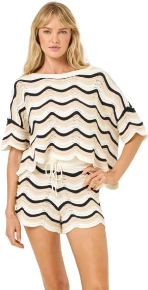 L*Space Make Waves Short for Women, High Waisted Knit Shorts Featuring Scalloped Hem and Drawcord Through Waist