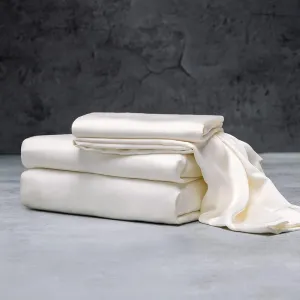 LUXOME Luxury Sheet Set | 100% Rayon (Viscose) from Bamboo | King Size - Ivory | Deep Pockets | 4-Piece Set (Fitted, Flat, 2 Pillowcases)