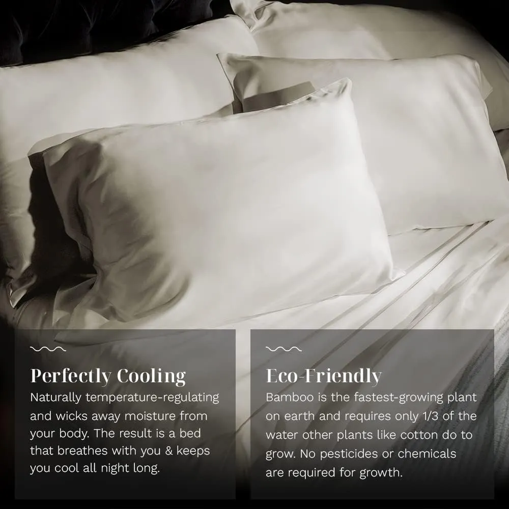 LUXOME Luxury Sheet Set | 100% Rayon (Viscose) from Bamboo | King Size - Ivory | Deep Pockets | 4-Piece Set (Fitted, Flat, 2 Pillowcases)